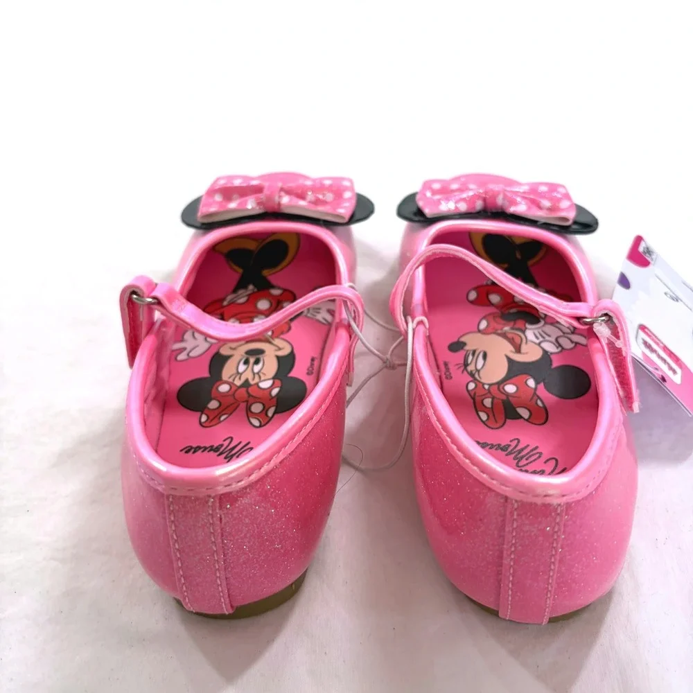 Disney Minnie Mouse Toddler Girls Pink Glitter Ballet Flat Shoes Size 11 NWT